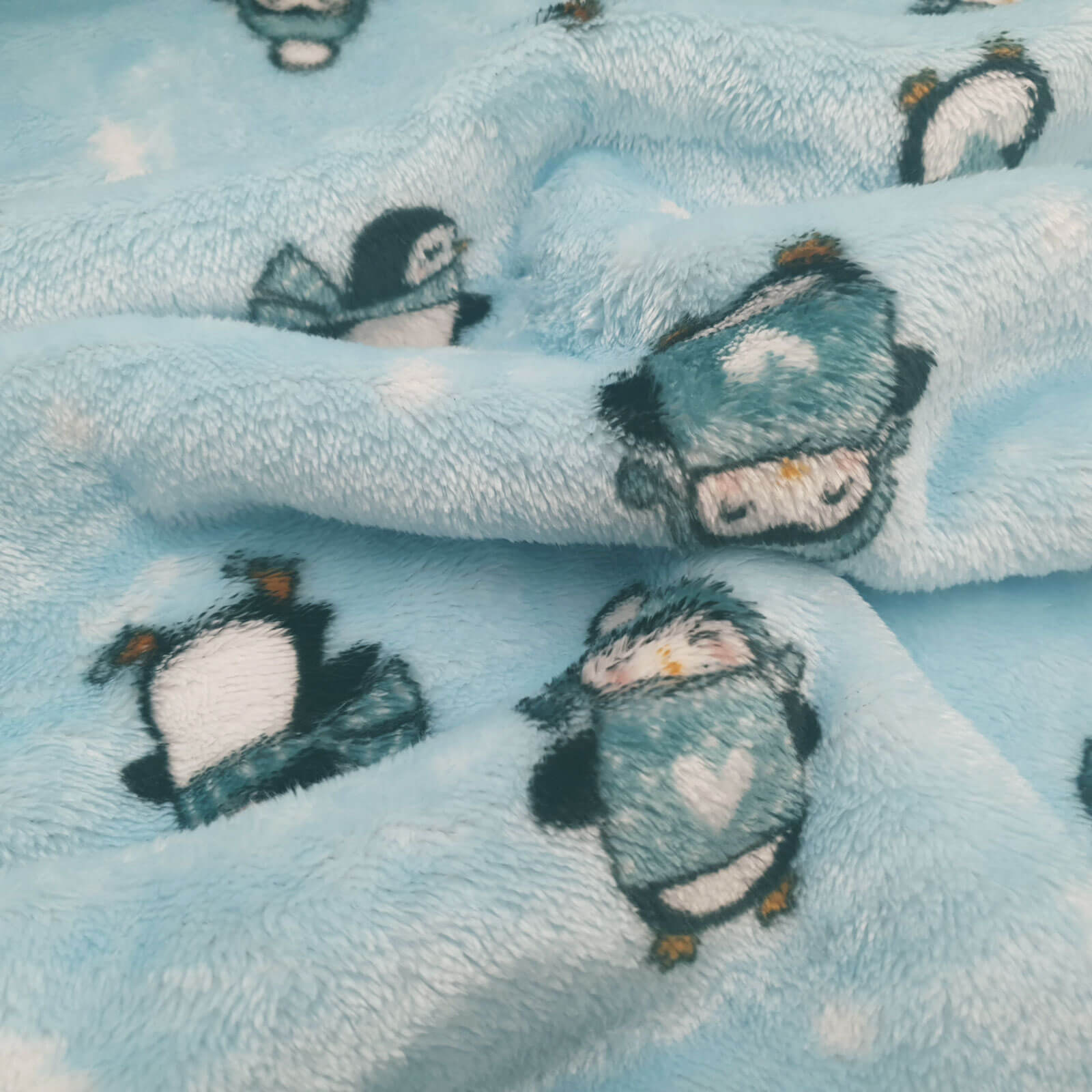 Linnea - Micro Polar Fleece mit Pinguinen - Hellblau - Stückverkauf 2,80m x 1,55m