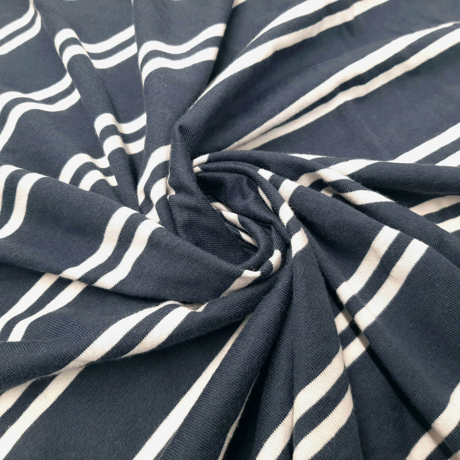 Mobina – Öko-Tex® Jersey mit Streifen – Rauchblau-Weiß